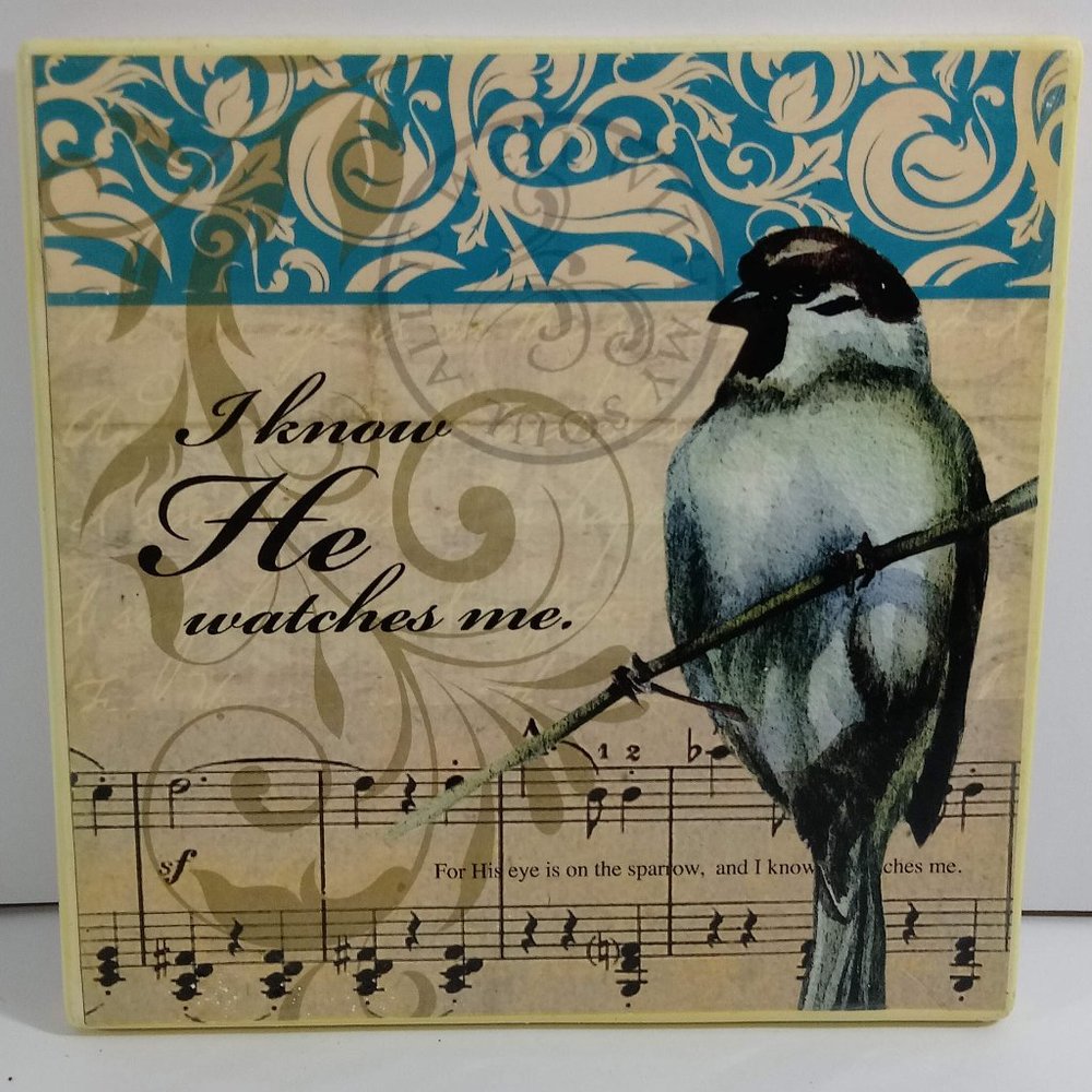 I Know He Watches Me Sparrow Ceramic Plaque